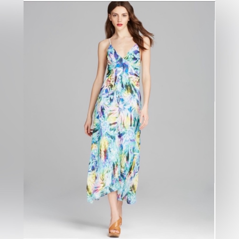 Milly Cellophane  Bias Abstract Print Maxi Dress  Blue Multi Summer Resort Sz 4